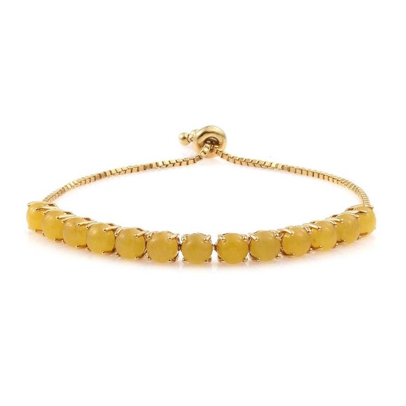 Yellow Jade Gemstones Embedded On A Yellow Gold Plated Sterling Silver Bracelet. - Picture 3 of 3